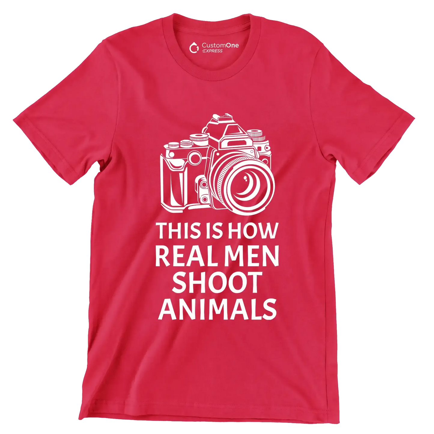 This is how realmen shoot animals - Vegan Themed T-Shirt-Red-S-Custom One Express