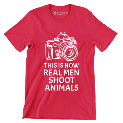 This is how realmen shoot animals - Vegan Themed T-Shirt-Red-S-Custom One Express