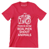 This is how realmen shoot animals - Vegan Themed T-Shirt-Red-S-Custom One Express