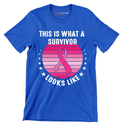 This is what a survivor looks like - Breast Cancer Awareness T-Shirt-Blue-S-Custom One Express