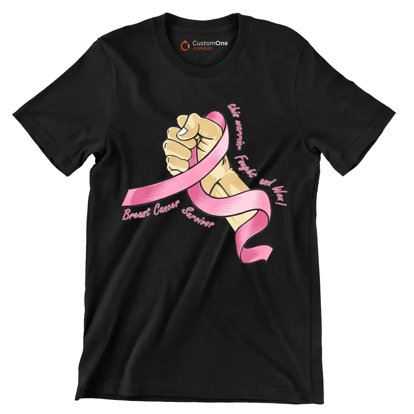 This warrior fought and won! breast cancer survivor - Breast Cancer Awareness T-Shirt-Black-S-Custom One Express