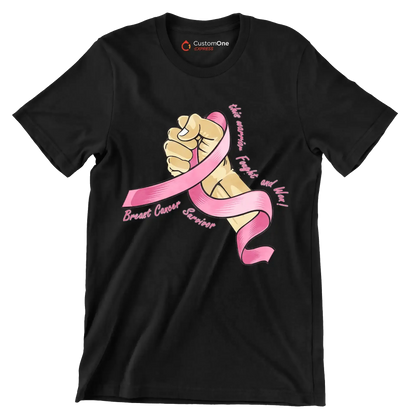This warrior fought and won! breast cancer survivor - Breast Cancer Awareness T-Shirt-Black-S-Custom One Express