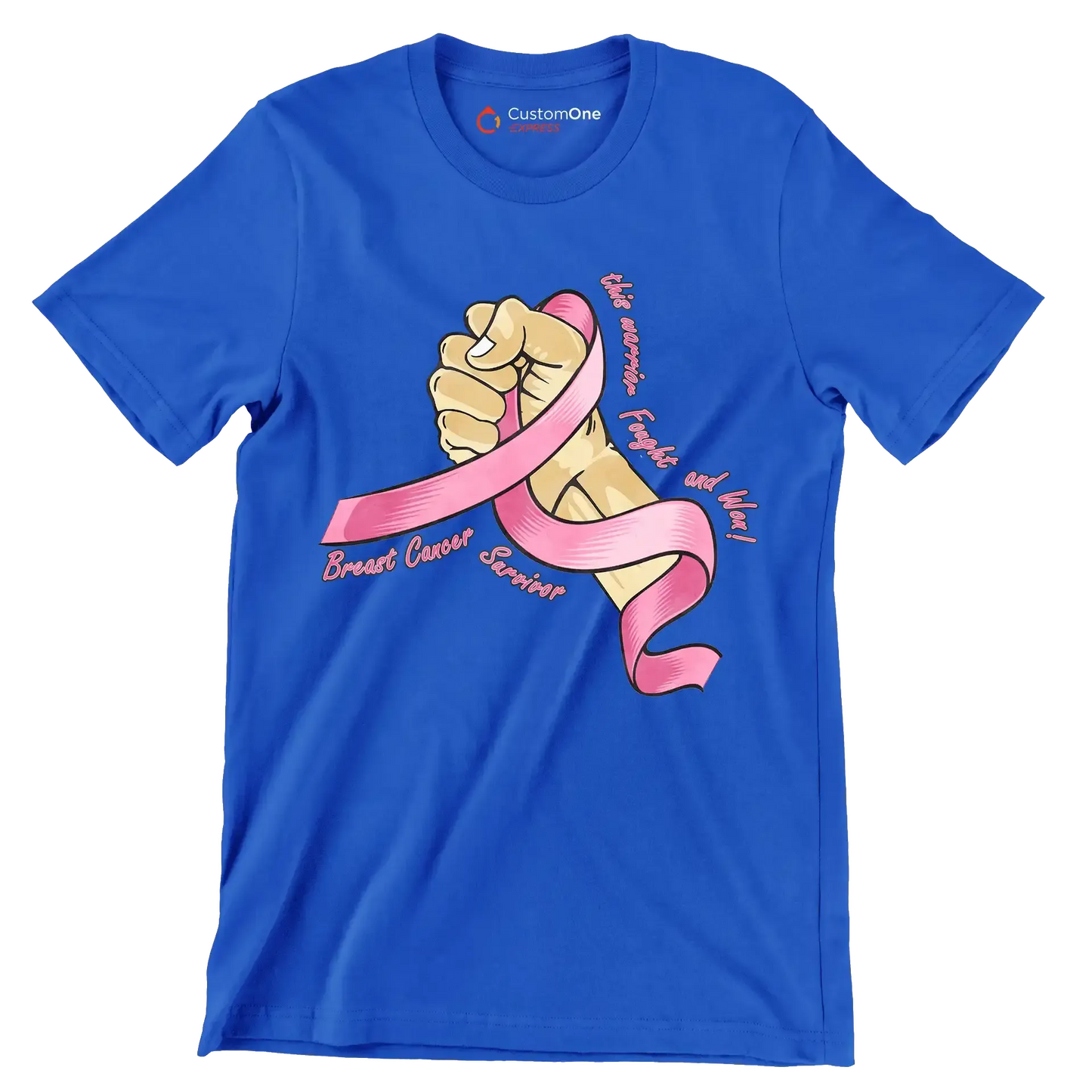 This warrior fought and won! breast cancer survivor - Breast Cancer Awareness T-Shirt-Blue-S-Custom One Express