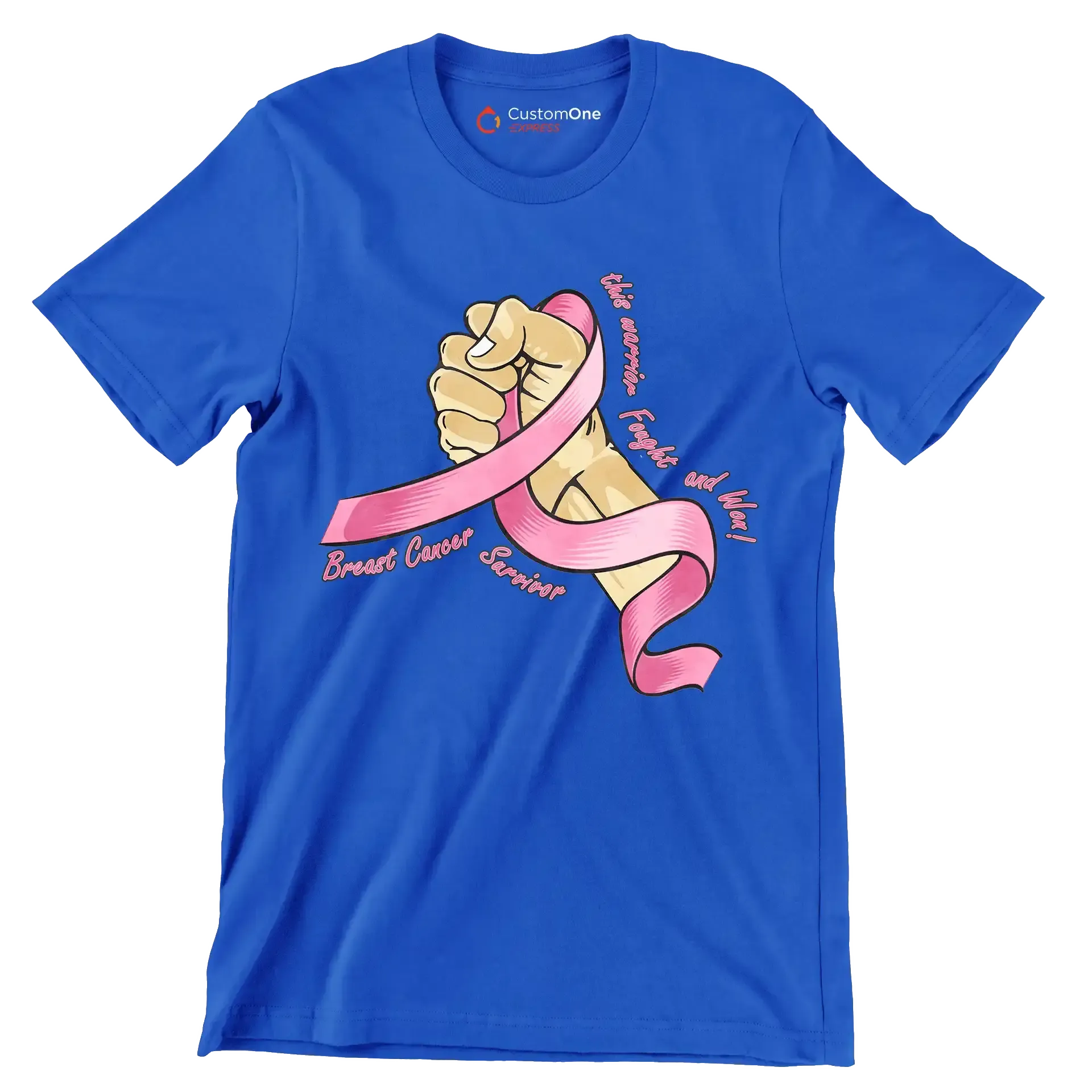 This warrior fought and won! breast cancer survivor - Breast Cancer Awareness T-Shirt-Blue-S-Custom One Express
