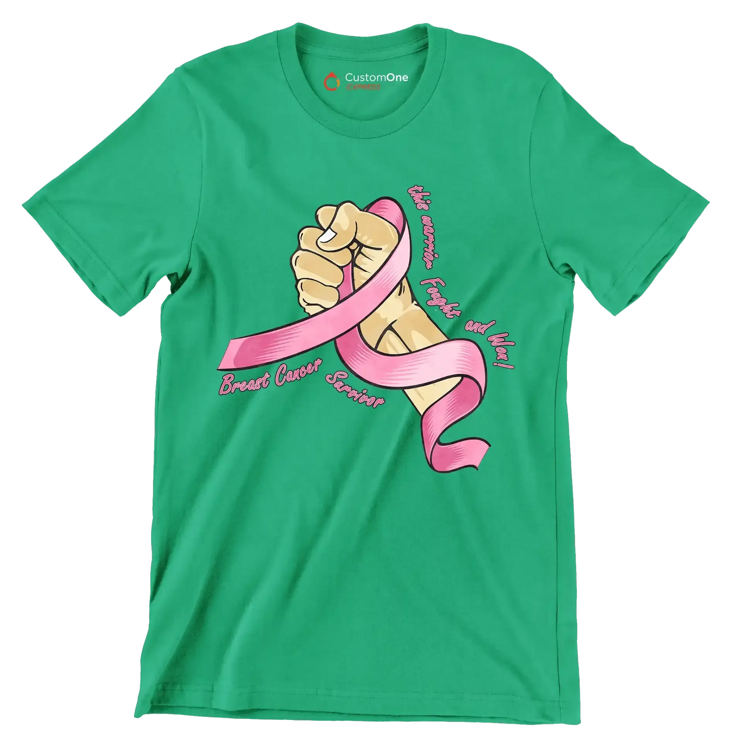 This warrior fought and won! breast cancer survivor - Breast Cancer Awareness T-Shirt-Green-S-Custom One Express