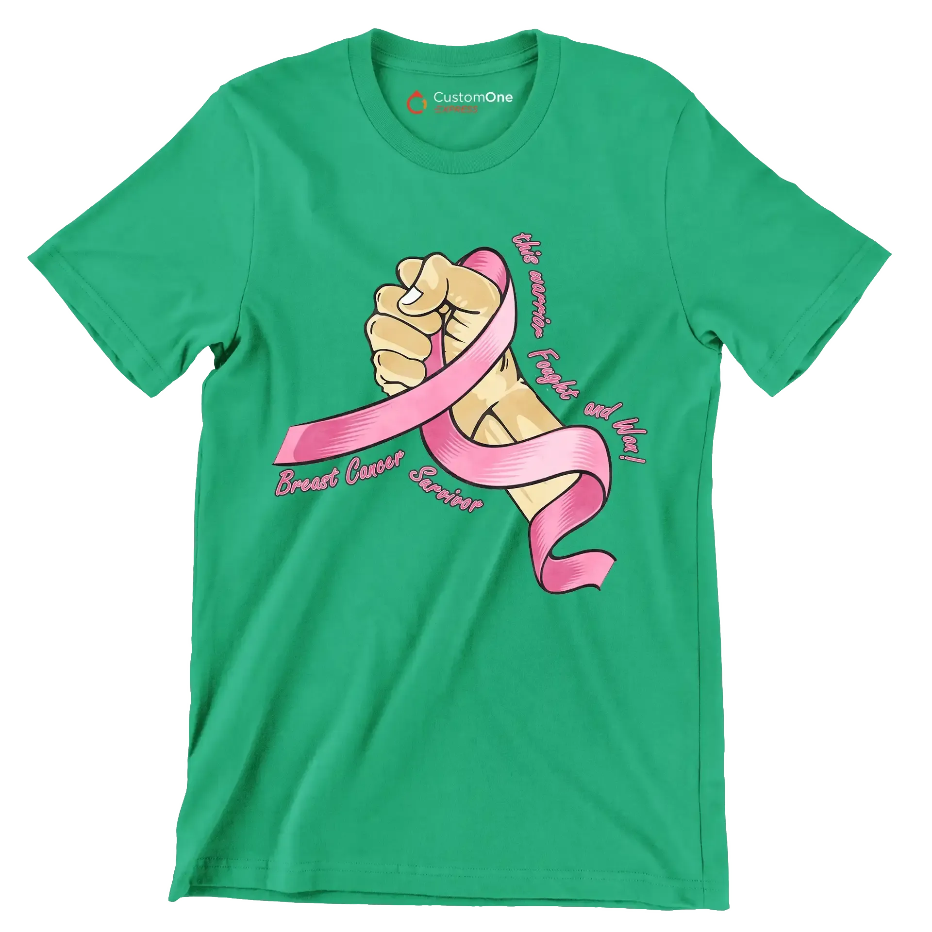 This warrior fought and won! breast cancer survivor - Breast Cancer Awareness T-Shirt-Green-S-Custom One Express