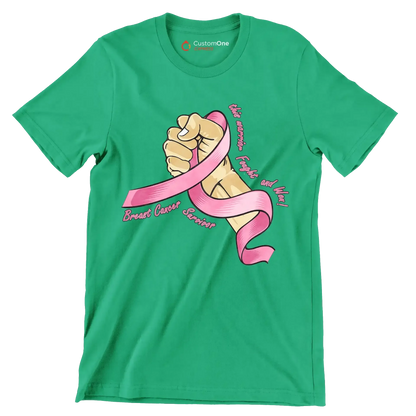 This warrior fought and won! breast cancer survivor - Breast Cancer Awareness T-Shirt-Green-S-Custom One Express