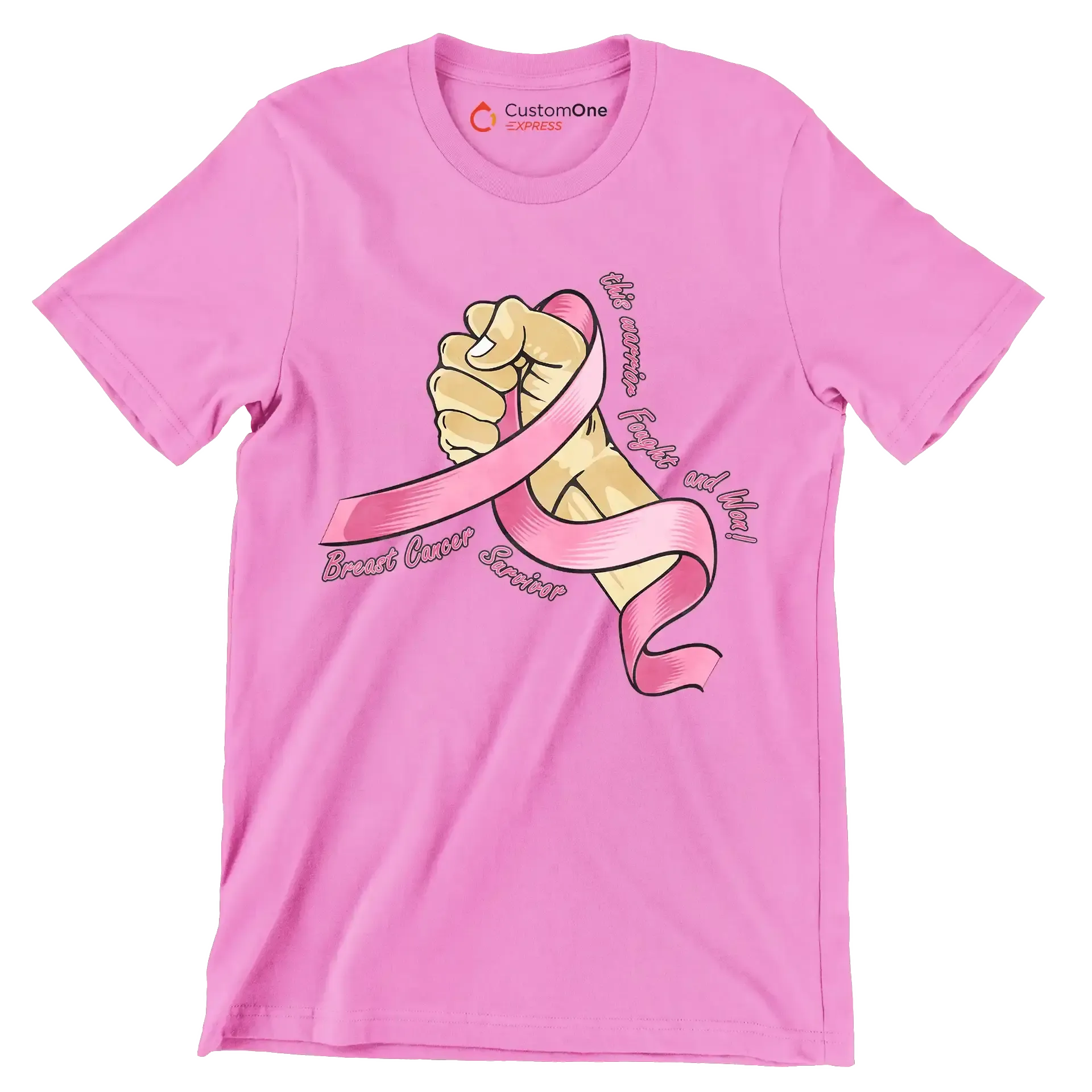 This warrior fought and won! breast cancer survivor - Breast Cancer Awareness T-Shirt-Pink-S-Custom One Express