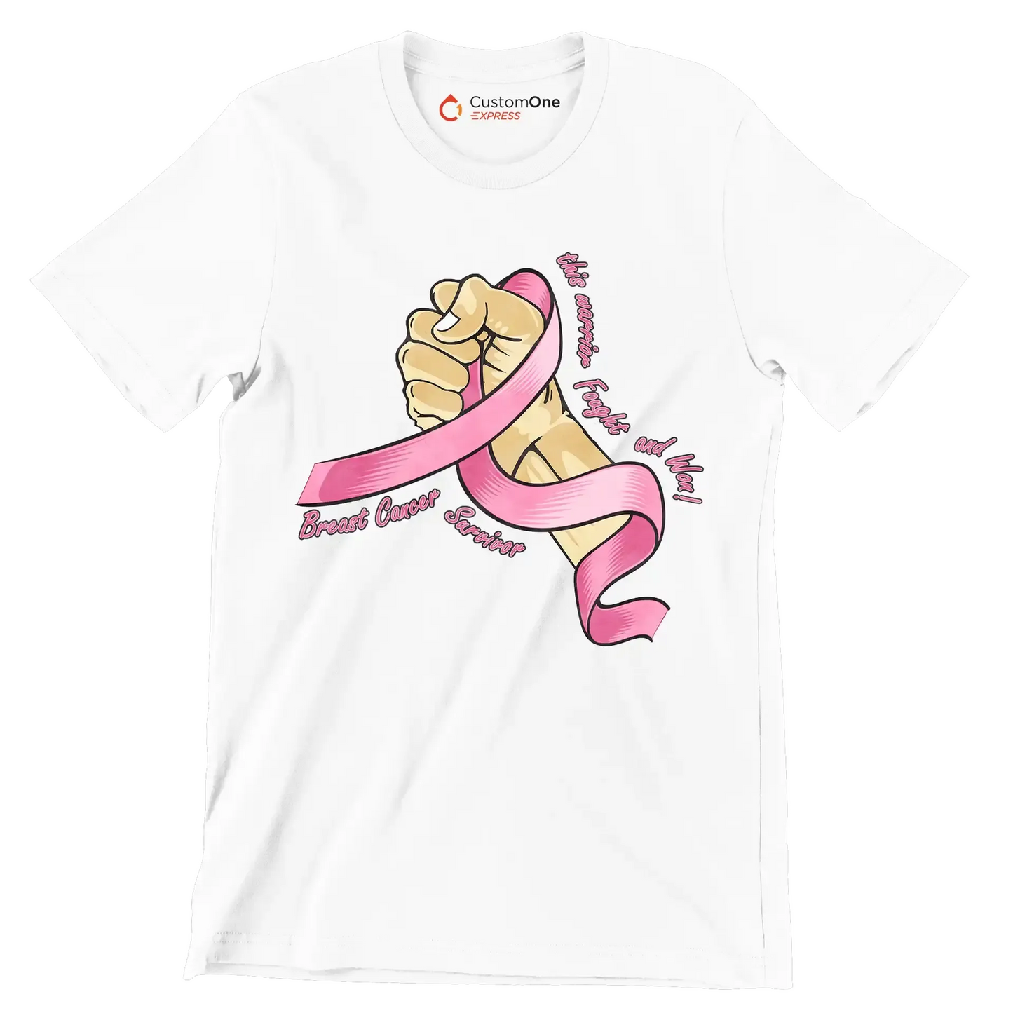 This warrior fought and won! breast cancer survivor - Breast Cancer Awareness T-Shirt-White-S-Custom One Express