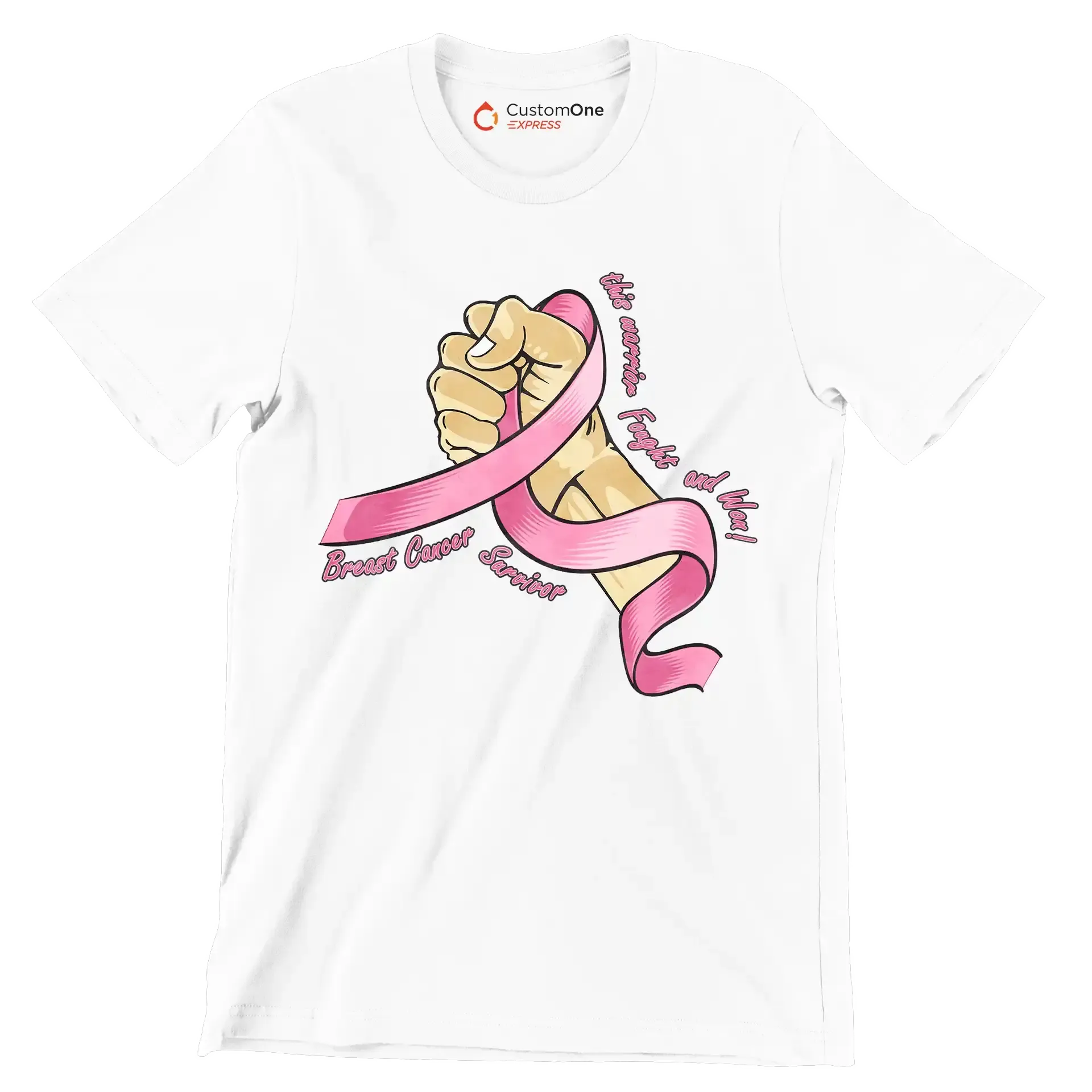 This warrior fought and won! breast cancer survivor - Breast Cancer Awareness T-Shirt-White-S-Custom One Express