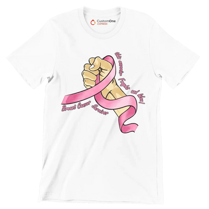 This warrior fought and won! breast cancer survivor - Breast Cancer Awareness T-Shirt-White-S-Custom One Express