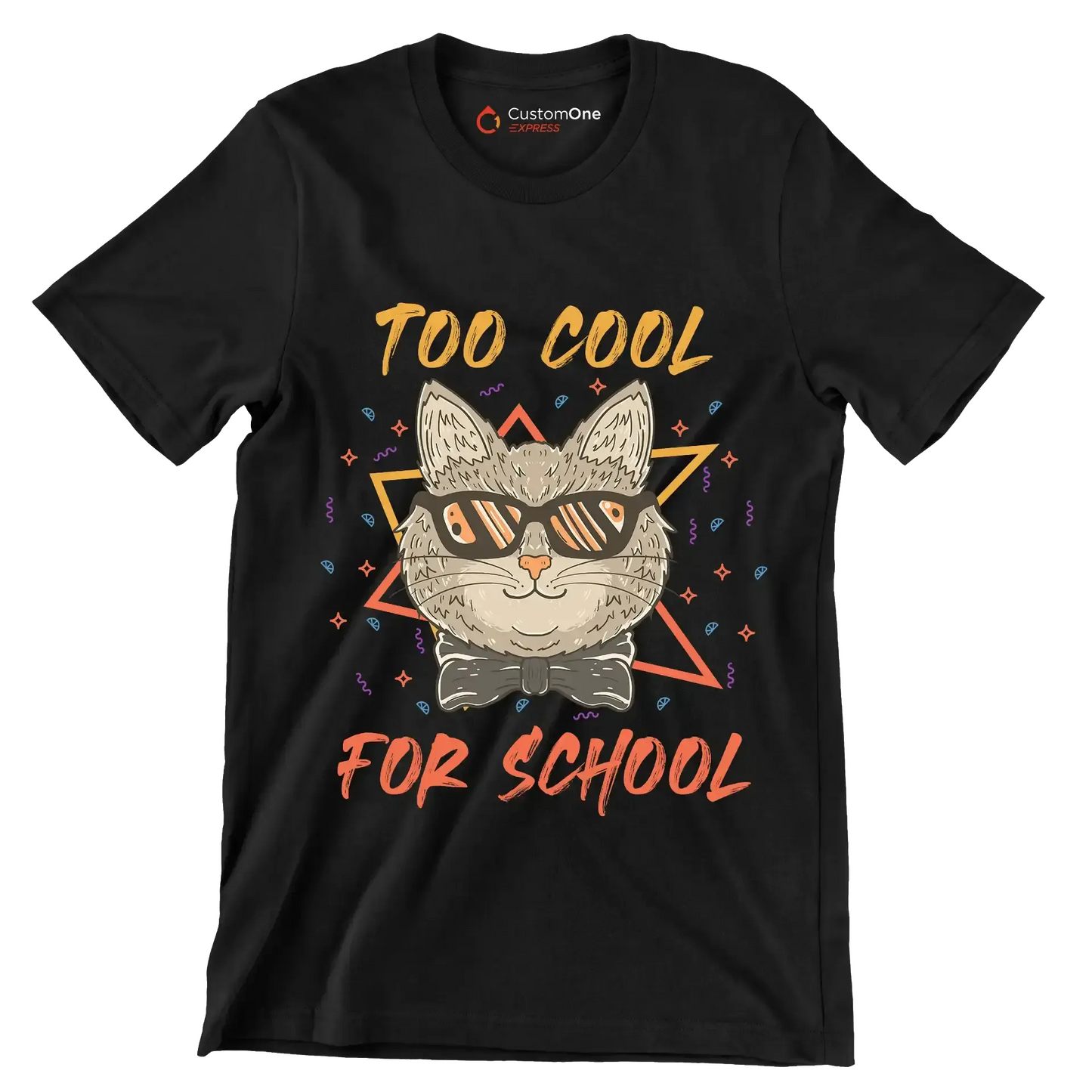 Too cool for school - Cat Themed T-Shirt-Black-S-Custom One Express