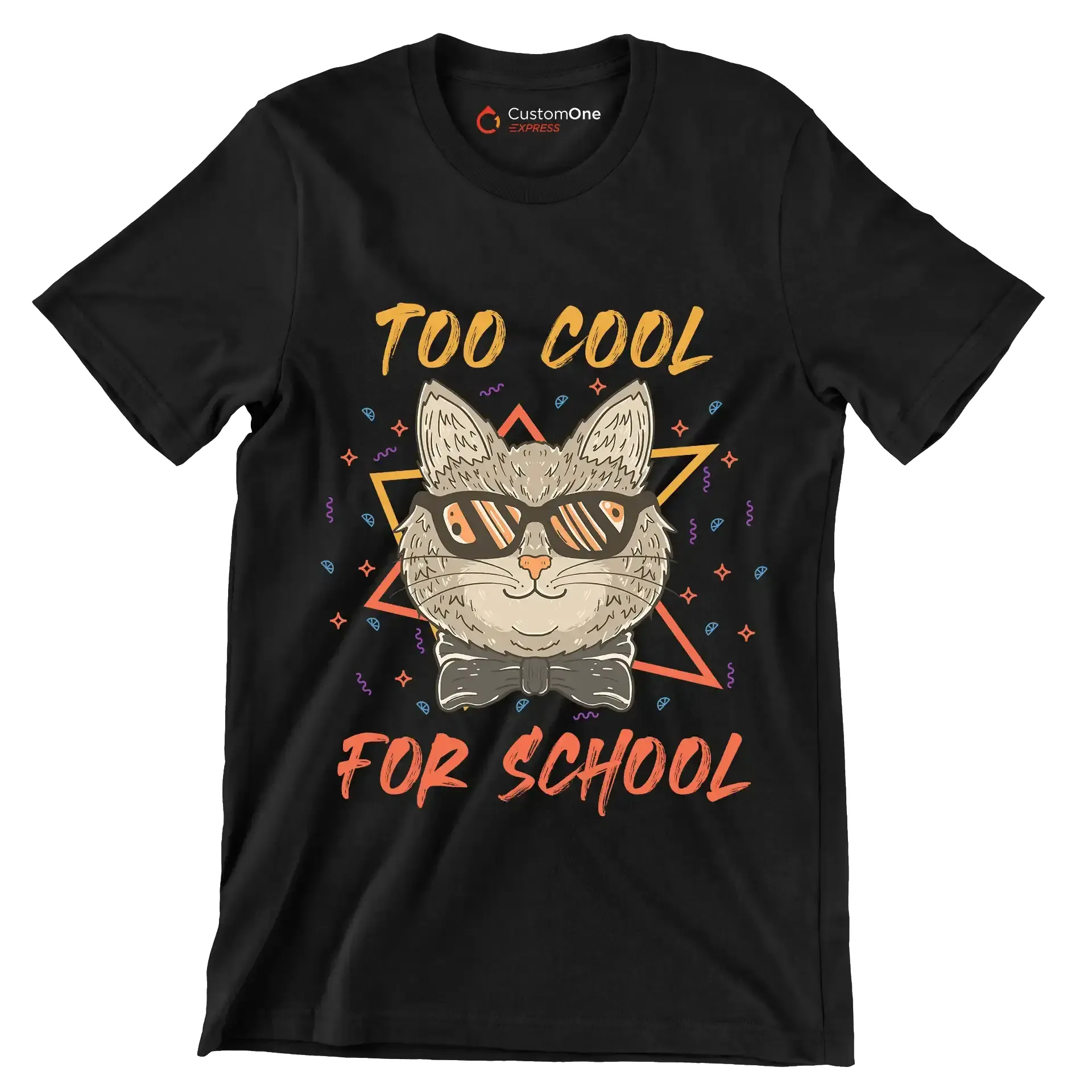 Too cool for school - Cat Themed T-Shirt-Black-S-Custom One Express