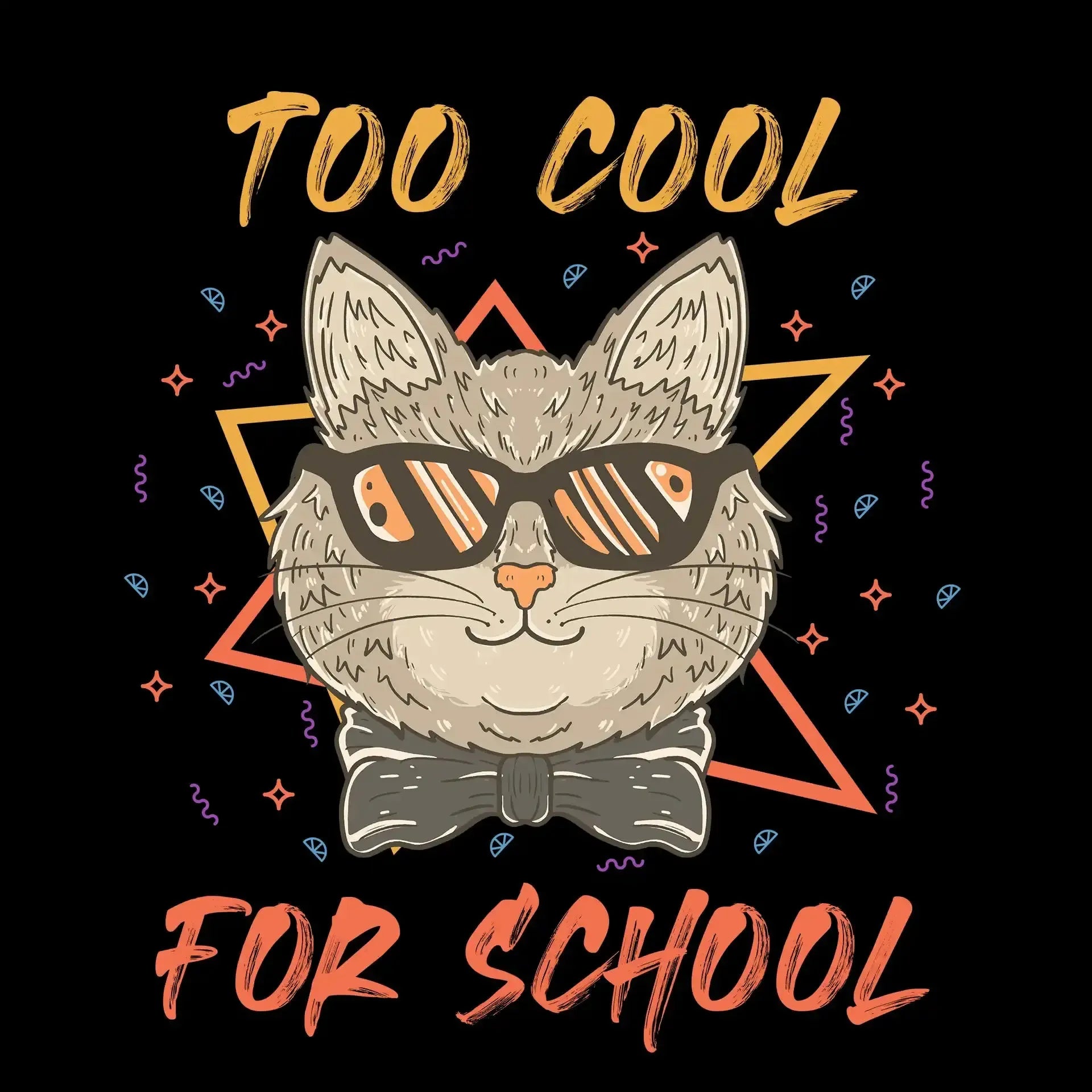 Too cool for school - Cat Themed T-Shirt-Black-S-Custom One Express