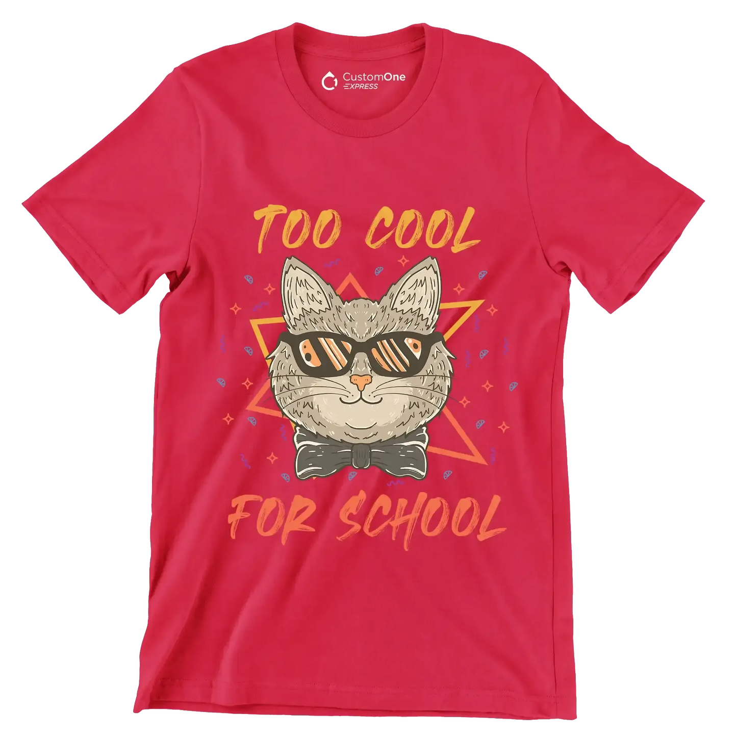 Too cool for school - Cat Themed T-Shirt-Red-S-Custom One Express