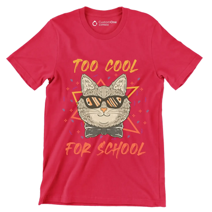 Too cool for school - Cat Themed T-Shirt-Red-S-Custom One Express