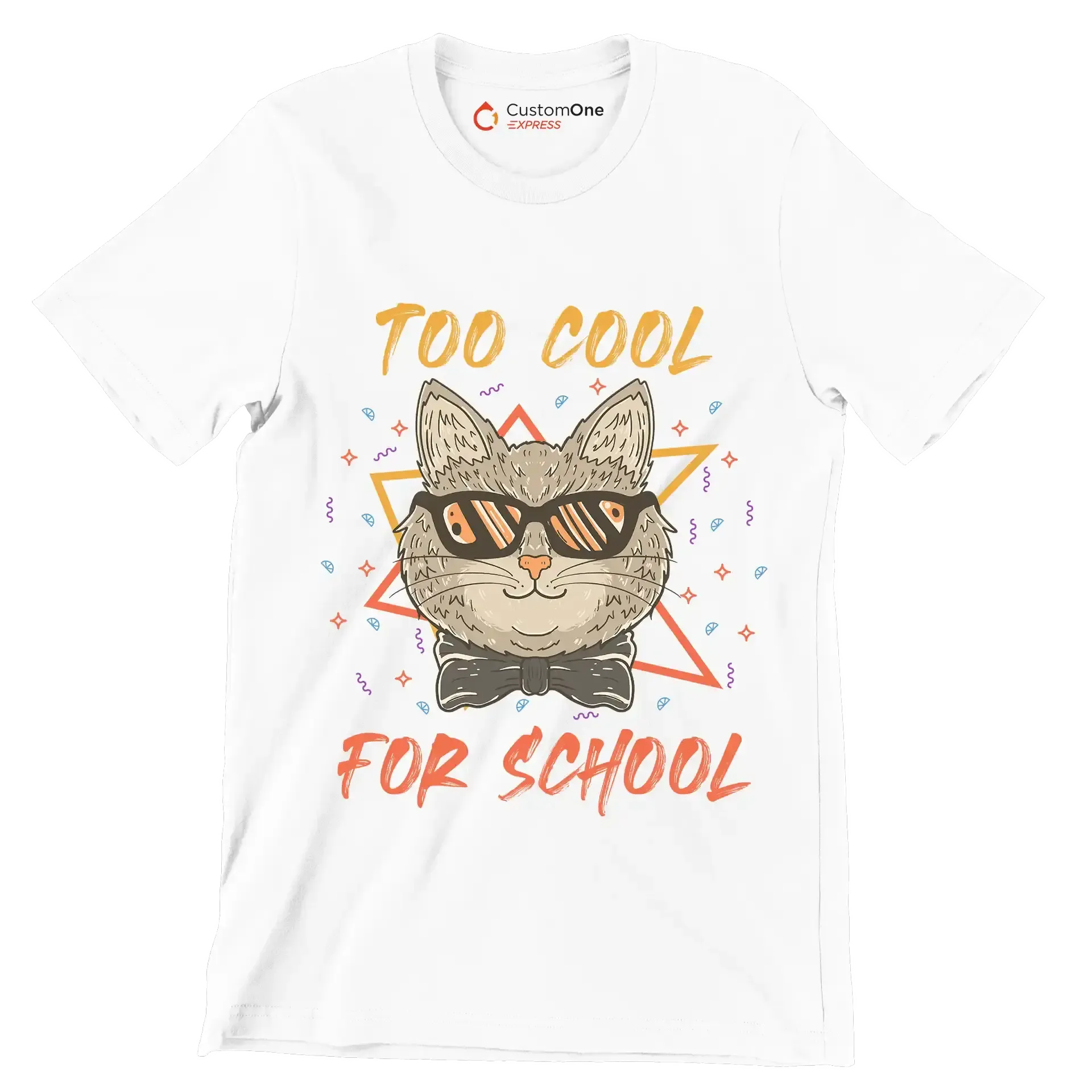 Too cool for school - Cat Themed T-Shirt-White-S-Custom One Express