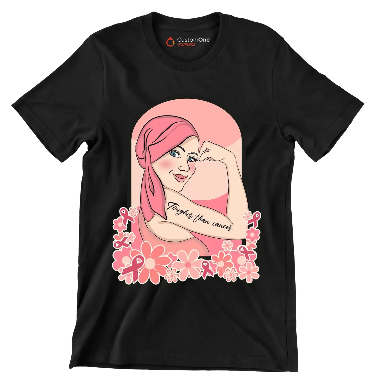 Tougher than cancer - Breast Cancer Awareness T-Shirt-Black-S-Custom One Express