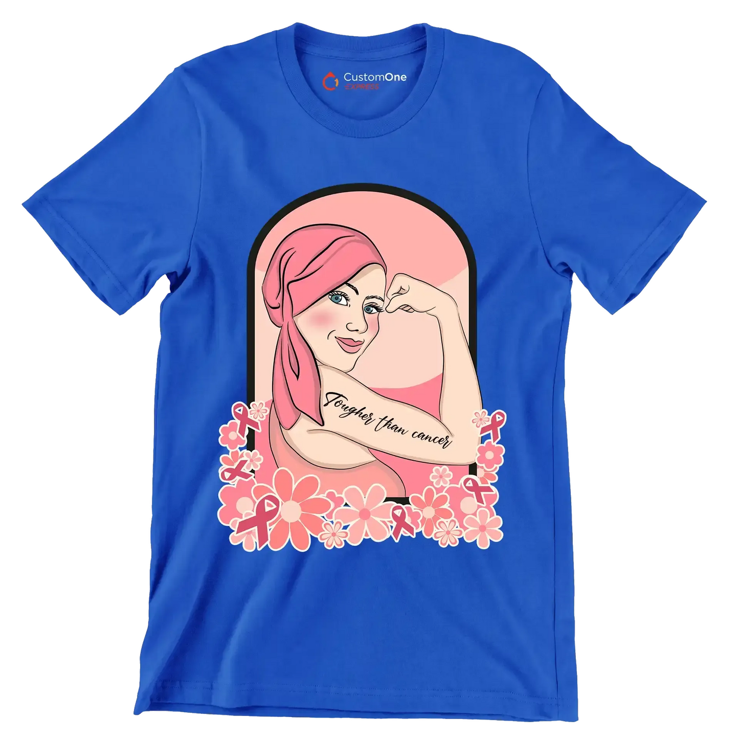 Tougher than cancer - Breast Cancer Awareness T-Shirt-Blue-S-Custom One Express