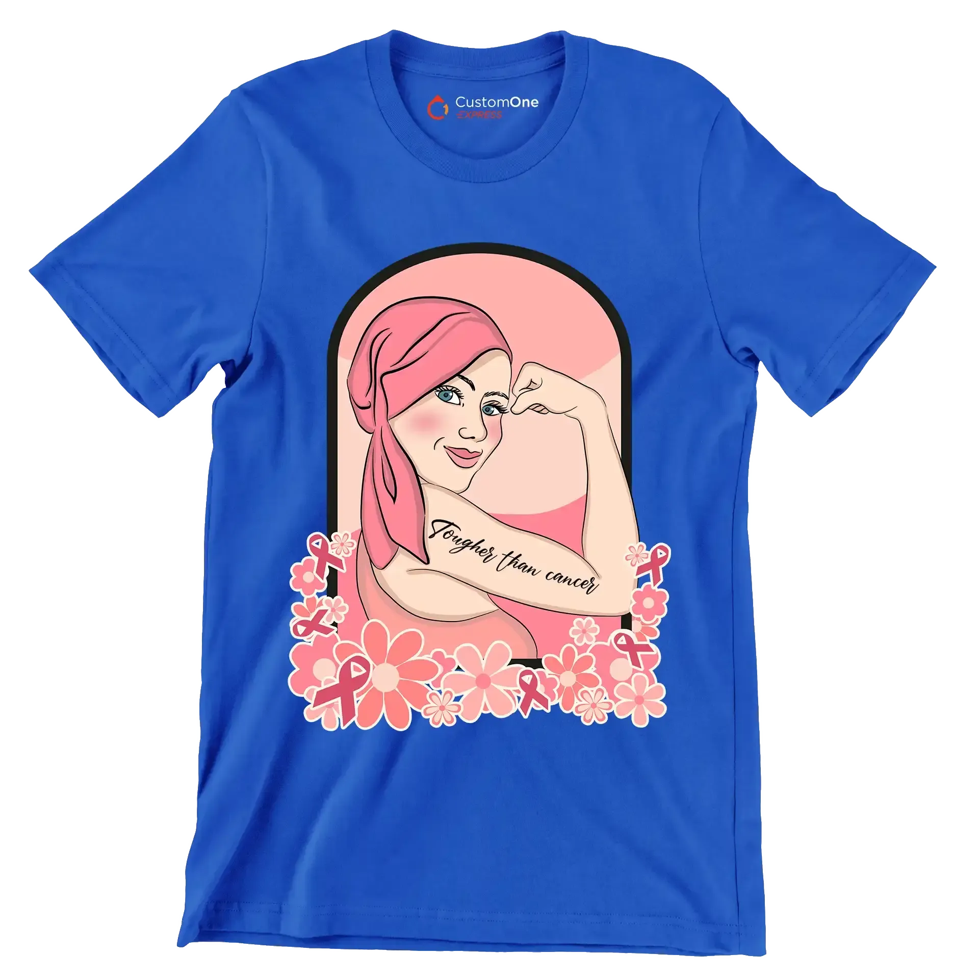 Tougher than cancer - Breast Cancer Awareness T-Shirt-Blue-S-Custom One Express