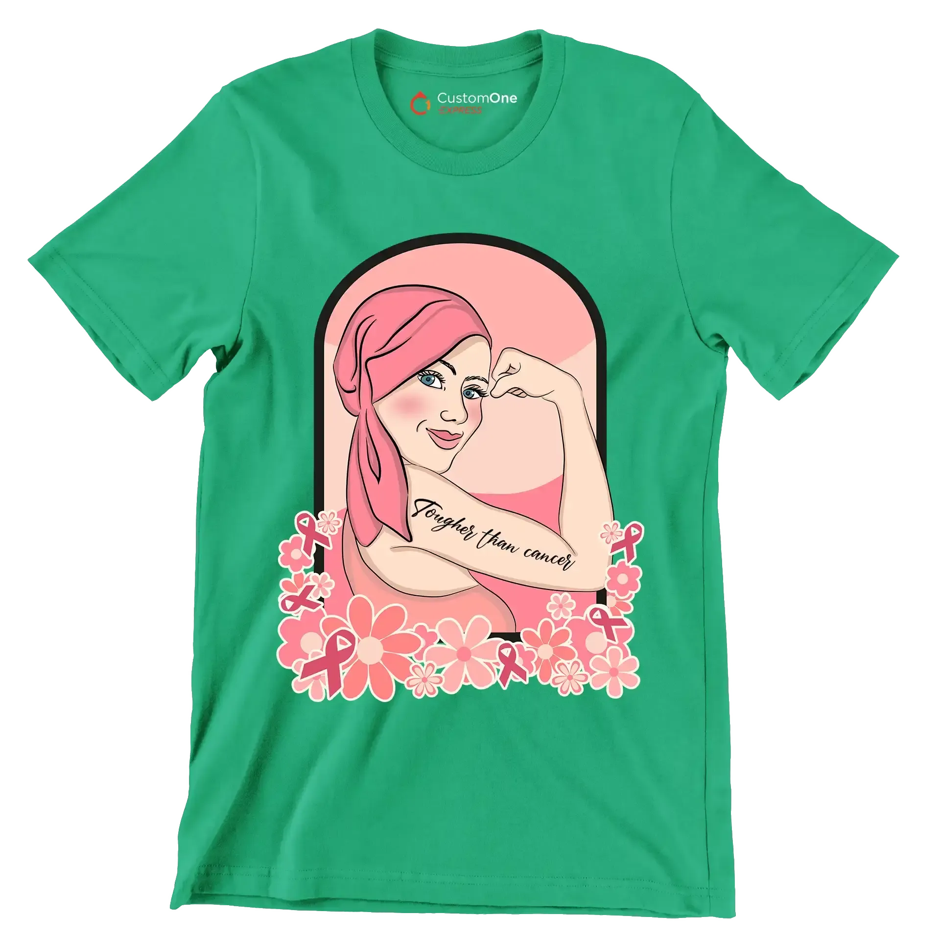 Tougher than cancer - Breast Cancer Awareness T-Shirt-Green-S-Custom One Express