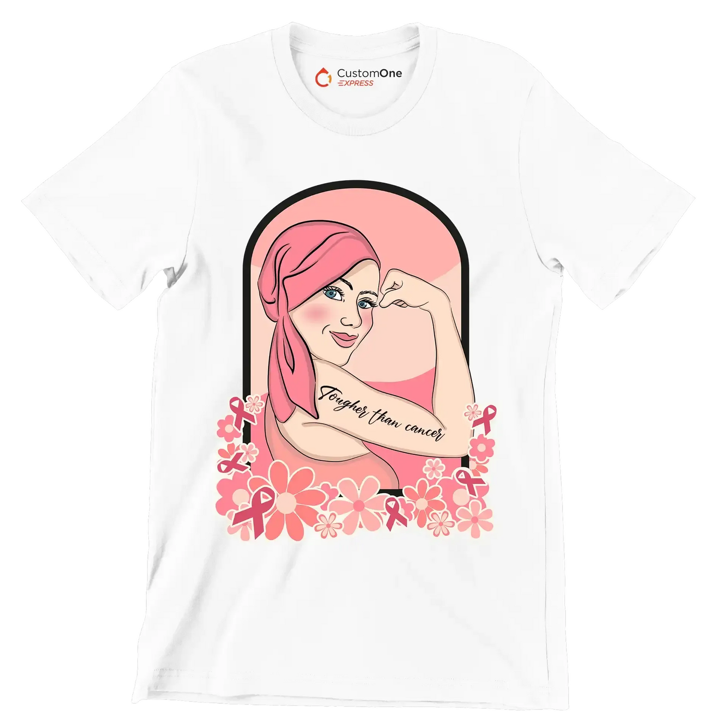 Tougher than cancer - Breast Cancer Awareness T-Shirt-White-S-Custom One Express