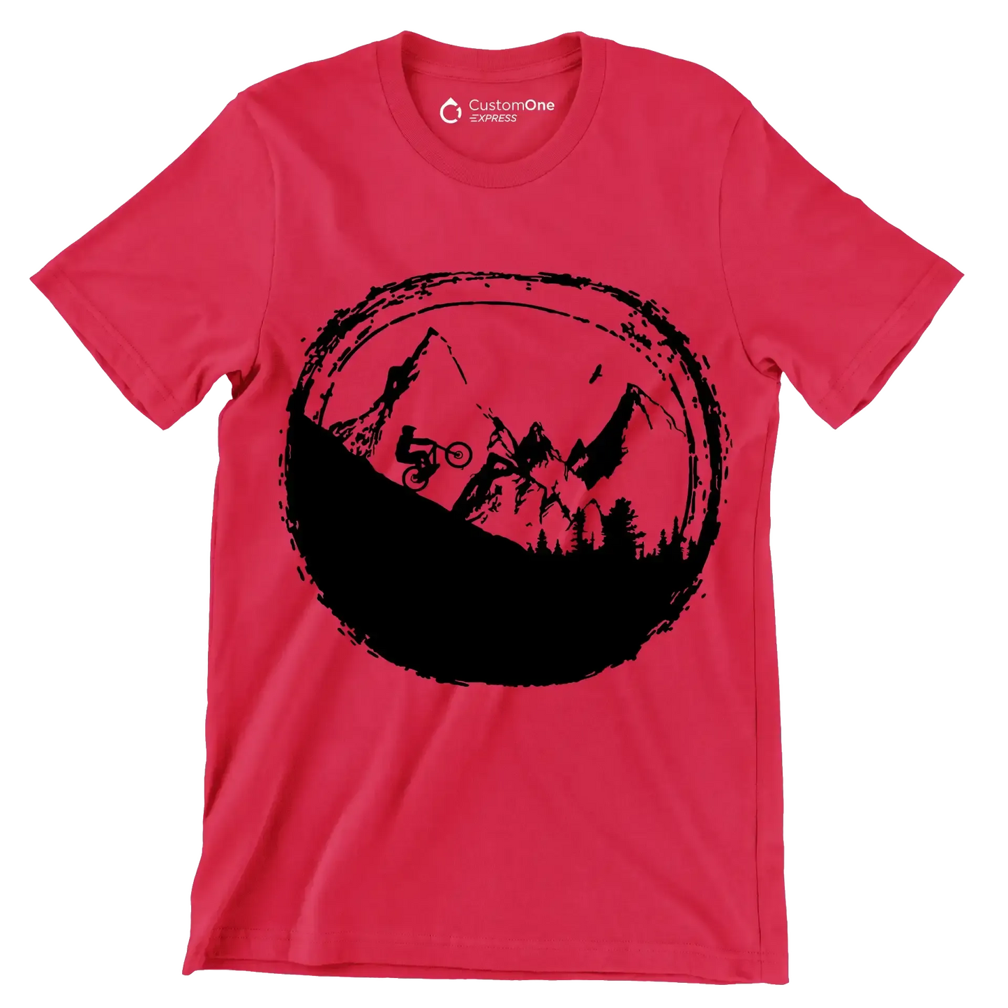 Trailblazer T-Shirt – Explore Nature on Two Wheels - Bicycle Themed T-Shirt-Red-S-Custom One Express
