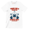 Train Like A Champion Next Level Fitness Dept Eat Sleep Train Repeat - Gym Themed T-Shirt-White-S-Custom One Express