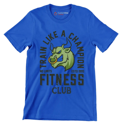Train Like A Champion No Limits Estd 1995 Fitness Club - Gym Themed T-Shirt-Blue-S-Custom One Express