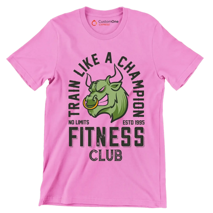 Train Like A Champion No Limits Estd 1995 Fitness Club - Gym Themed T-Shirt-Pink-S-Custom One Express