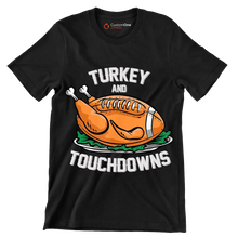 Turkey And Touchdowns - Thanksgiving Themed T-Shirt-Black-S-Custom One Express