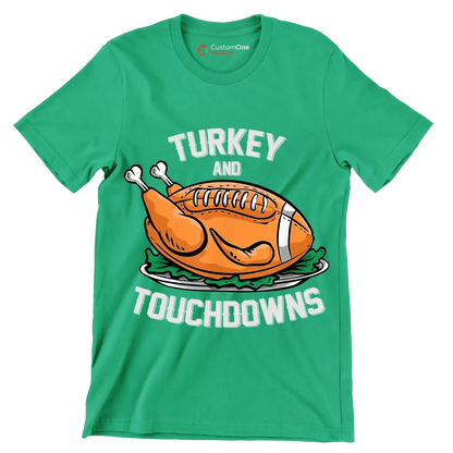 Turkey And Touchdowns - Thanksgiving Themed T-Shirt-Green-S-Custom One Express