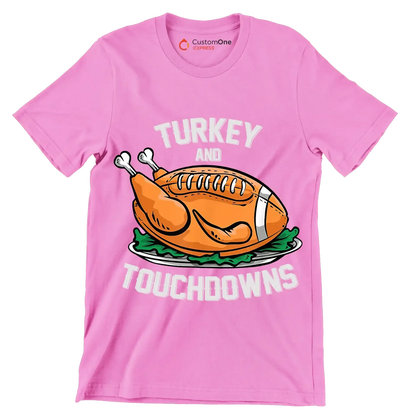 Turkey And Touchdowns - Thanksgiving Themed T-Shirt-Pink-S-Custom One Express