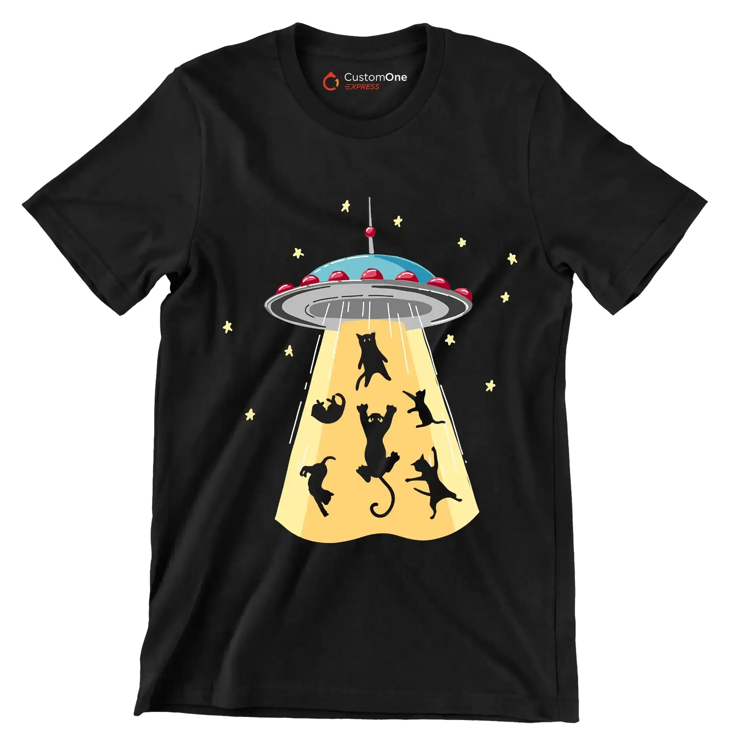 UFO Abducting Cats Illustration - Cat Themed T-Shirt-Black-S-Custom One Express