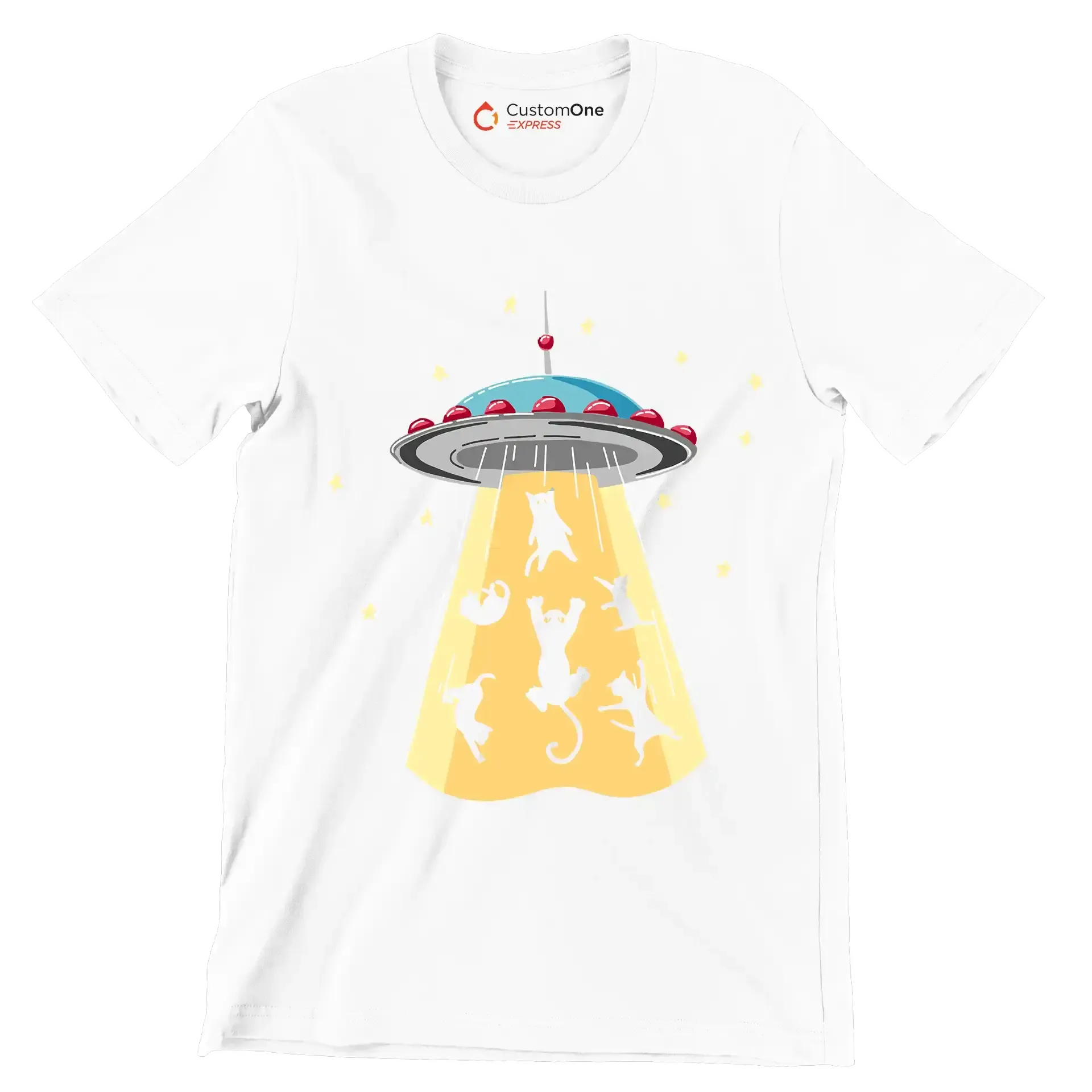 UFO Abducting Cats Illustration - Cat Themed T-Shirt-White-S-Custom One Express