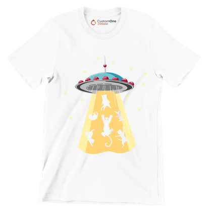 UFO Abducting Cats Illustration - Cat Themed T-Shirt-White-S-Custom One Express