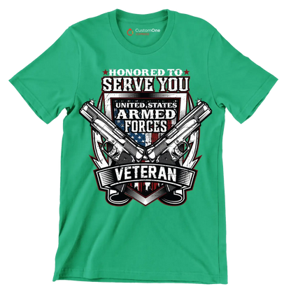 UNITED STATES ARMED FORCES VETERAN - Veterans Themed T-Shirt-Green-S-Custom One Express