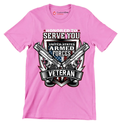 UNITED STATES ARMED FORCES VETERAN - Veterans Themed T-Shirt-Pink-S-Custom One Express