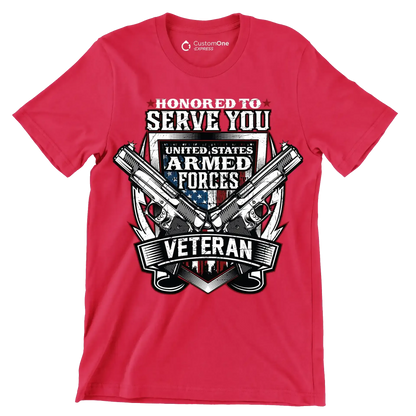 UNITED STATES ARMED FORCES VETERAN - Veterans Themed T-Shirt-Red-S-Custom One Express