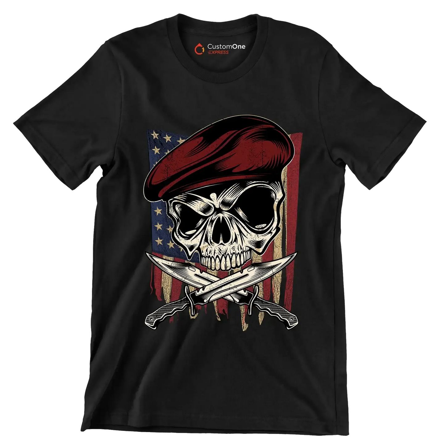 UNITED STATES VETERAN SKULL ILLUSTRATION - Veterans Themed T-Shirt-Black-S-Custom One Express
