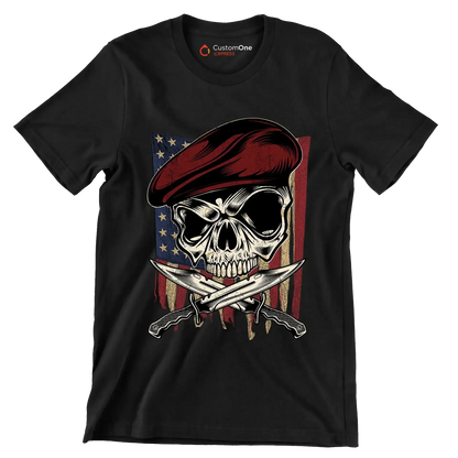 UNITED STATES VETERAN SKULL ILLUSTRATION - Veterans Themed T-Shirt-Black-S-Custom One Express