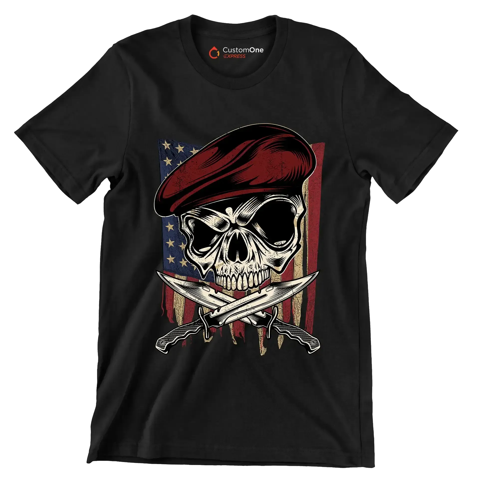 UNITED STATES VETERAN SKULL ILLUSTRATION - Veterans Themed T-Shirt-Black-S-Custom One Express