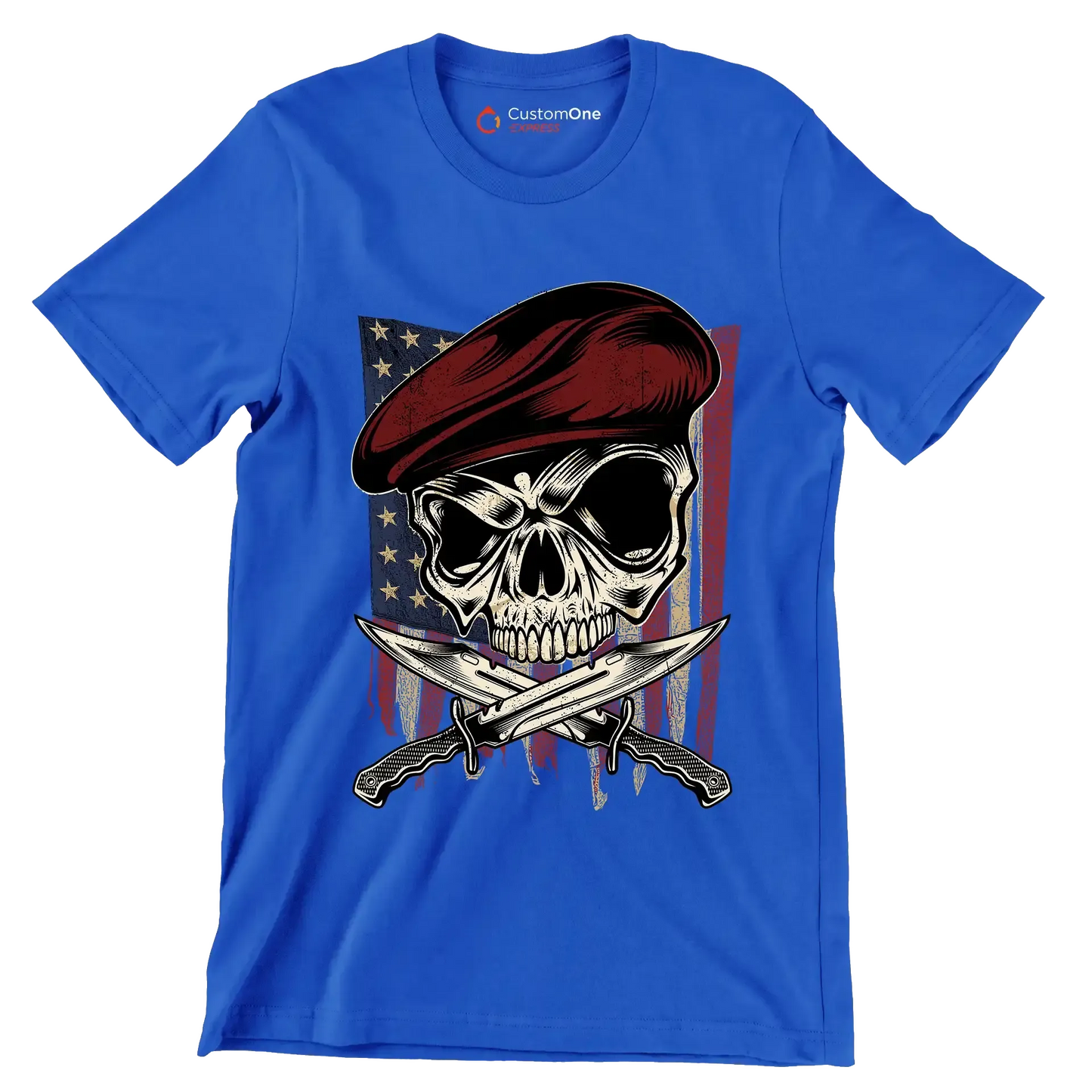 UNITED STATES VETERAN SKULL ILLUSTRATION - Veterans Themed T-Shirt-Blue-S-Custom One Express