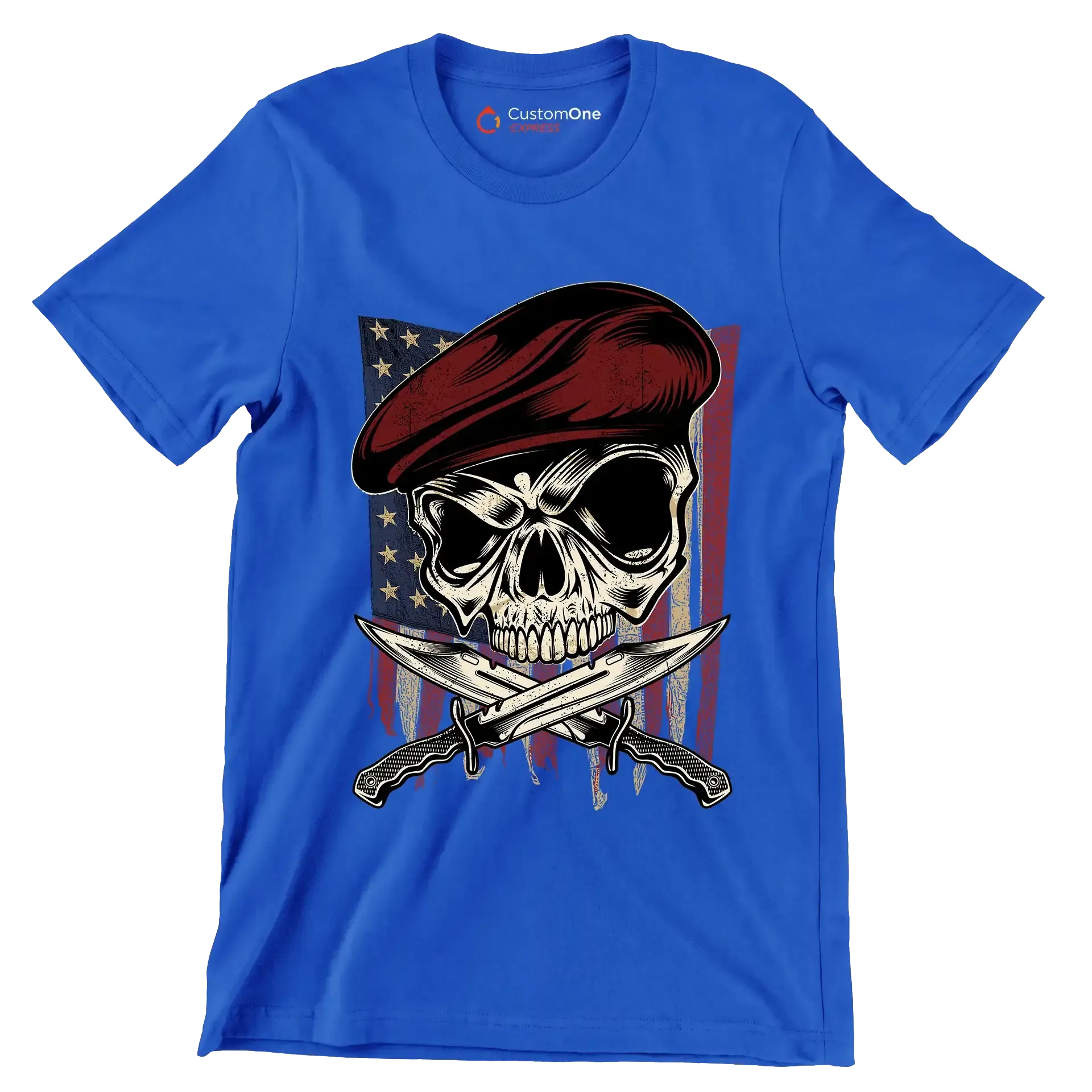 UNITED STATES VETERAN SKULL ILLUSTRATION - Veterans Themed T-Shirt-Blue-S-Custom One Express