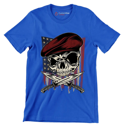UNITED STATES VETERAN SKULL ILLUSTRATION - Veterans Themed T-Shirt-Blue-S-Custom One Express