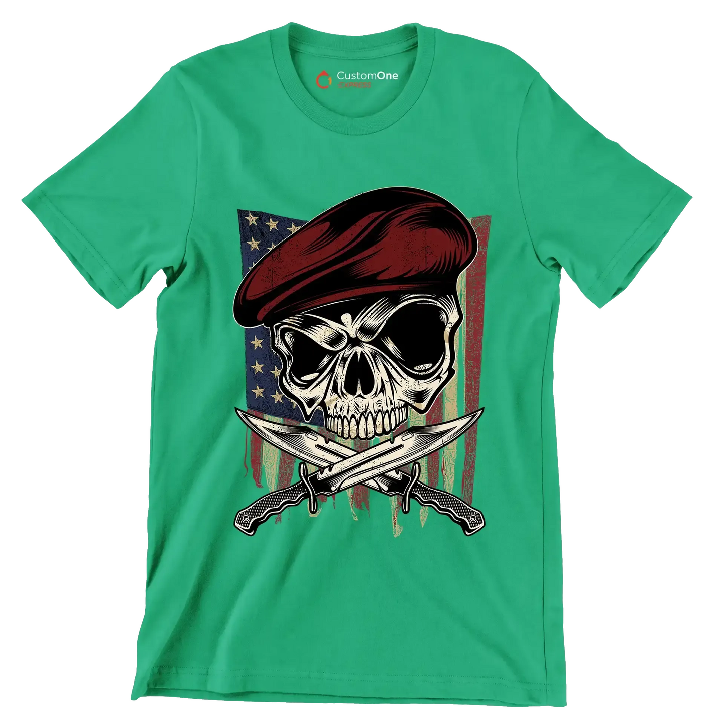 UNITED STATES VETERAN SKULL ILLUSTRATION - Veterans Themed T-Shirt-Green-S-Custom One Express