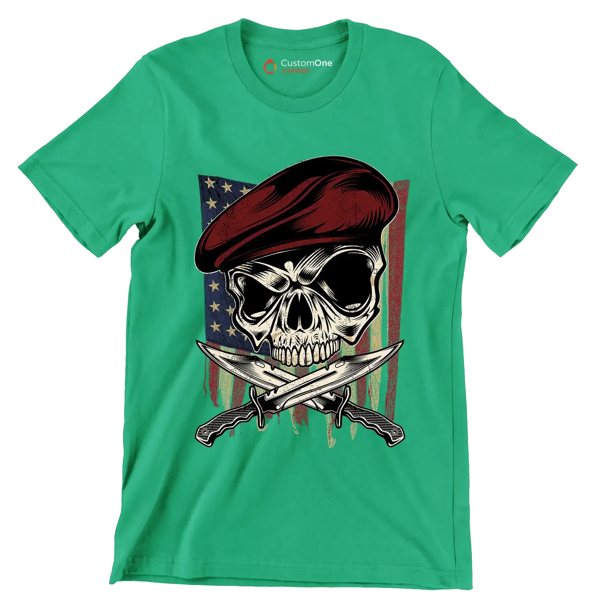 UNITED STATES VETERAN SKULL ILLUSTRATION - Veterans Themed T-Shirt-Green-S-Custom One Express