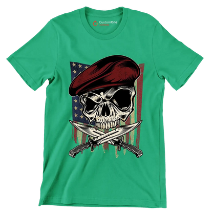 UNITED STATES VETERAN SKULL ILLUSTRATION - Veterans Themed T-Shirt-Green-S-Custom One Express