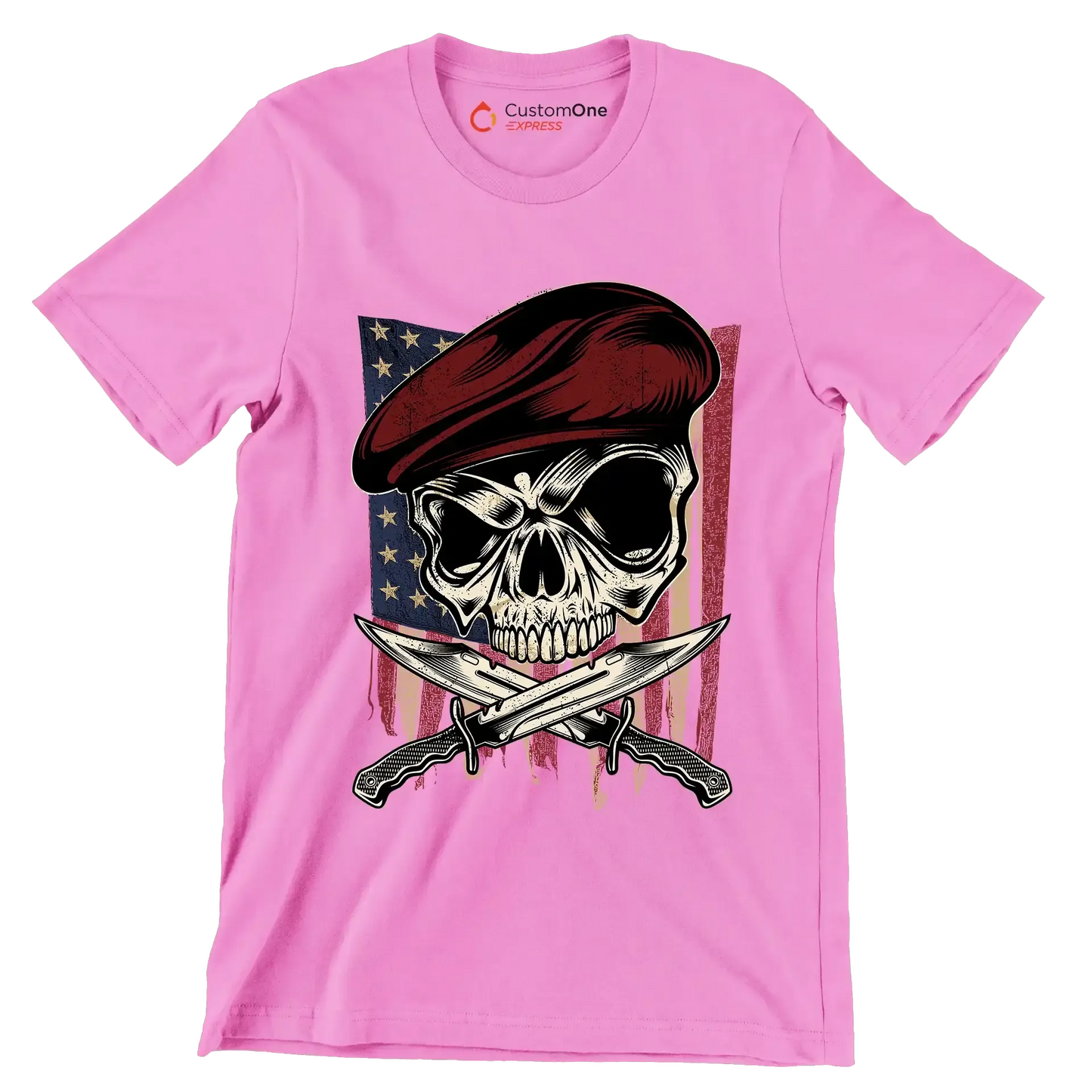 UNITED STATES VETERAN SKULL ILLUSTRATION - Veterans Themed T-Shirt-Pink-S-Custom One Express