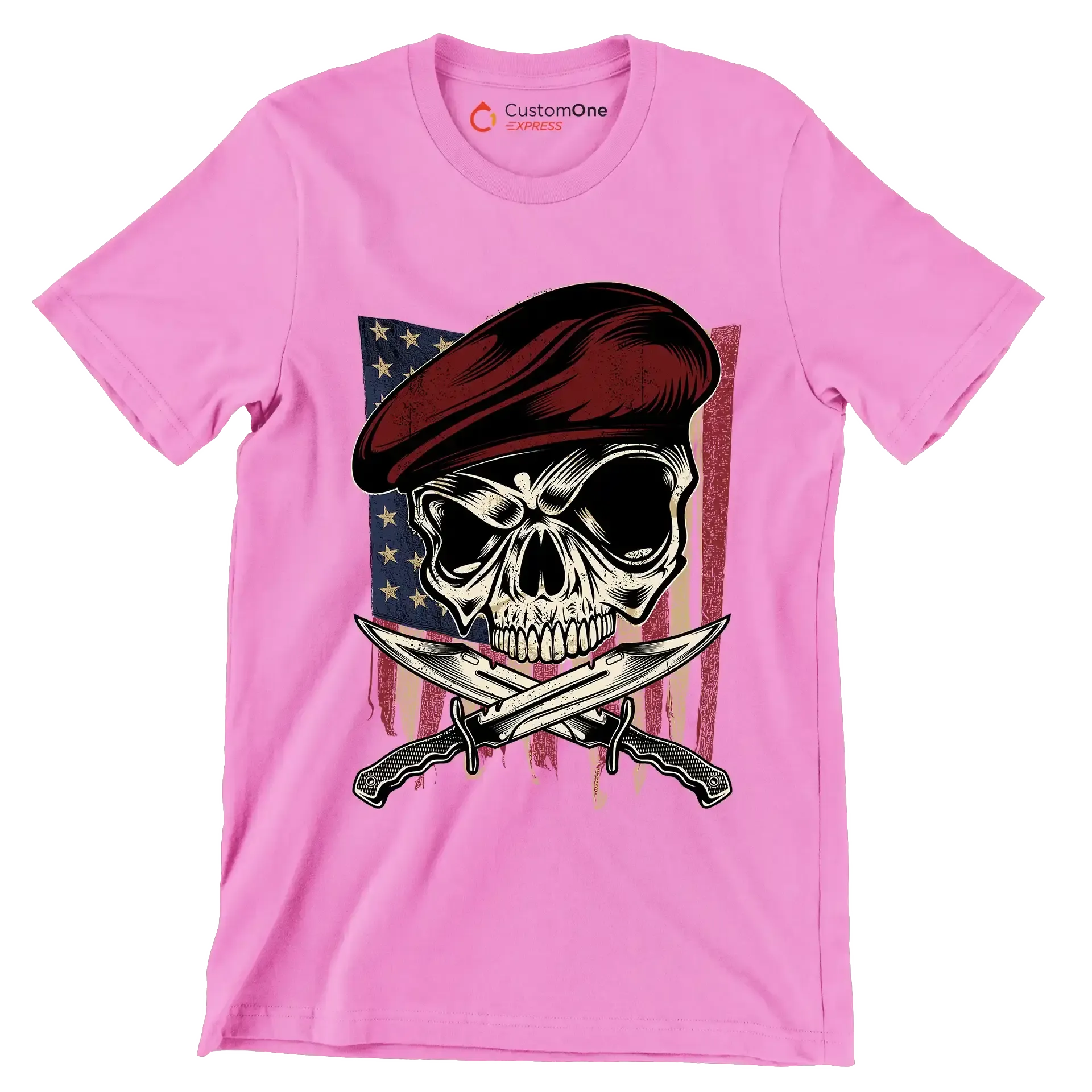 UNITED STATES VETERAN SKULL ILLUSTRATION - Veterans Themed T-Shirt-Pink-S-Custom One Express